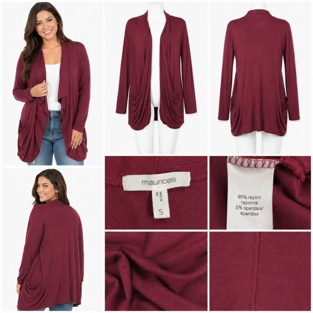 Maurices Women’s Burgundy Open Front Cardigan Sweater Small